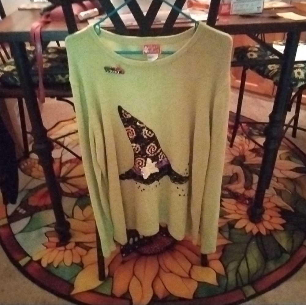 Peek A Boo Green Witch Hat Sweater XL